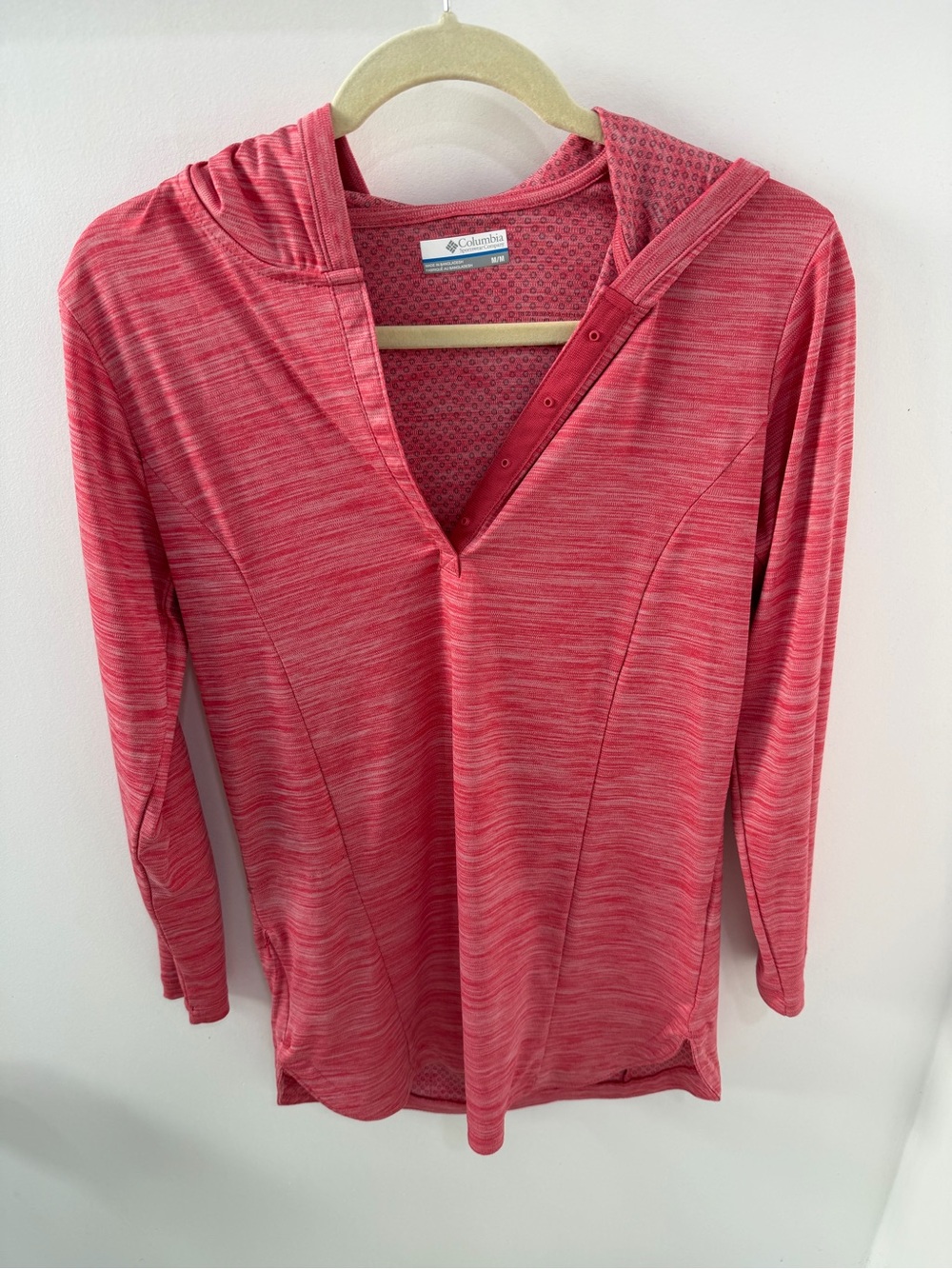 Columbia Women's Heathered Coral Pink Hooded V-Neck Pullover